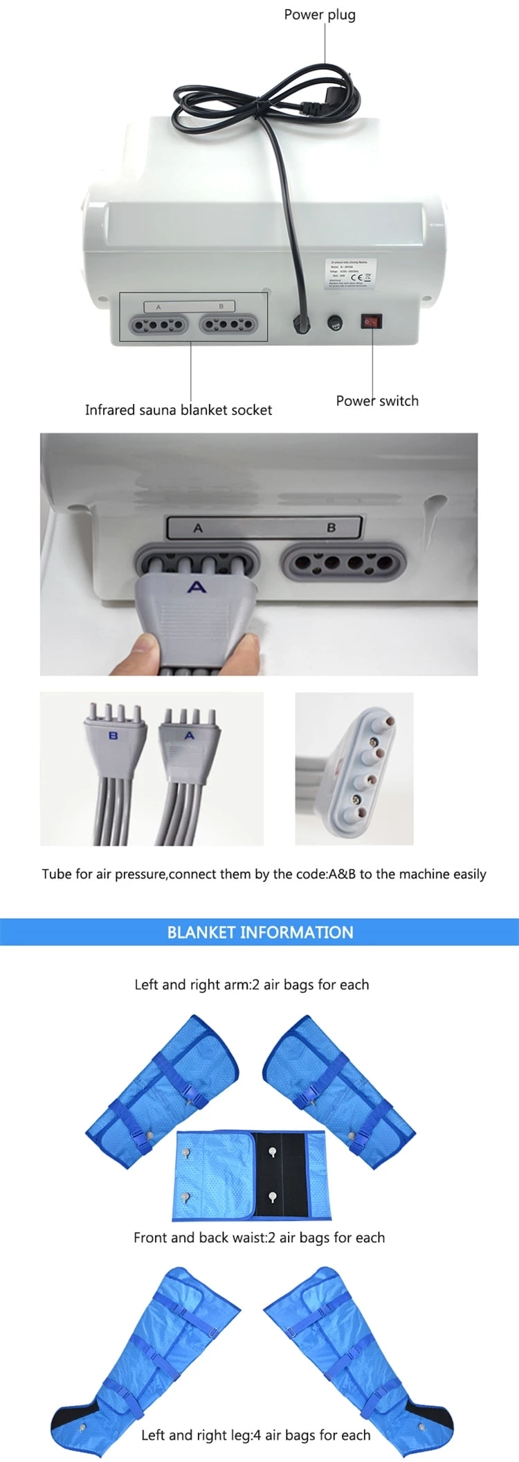 16 Pieces of Air Bags Pressotherapy Lymphatic Deainage Machine