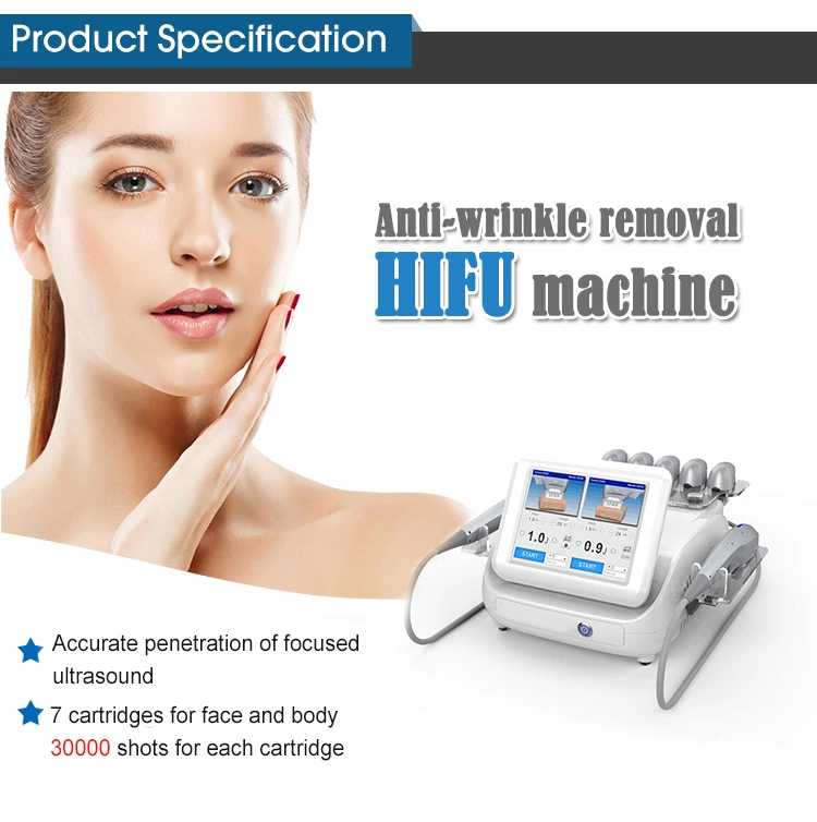 Portable 7D Hifu Machine Anti-aging Skin Lifting Body Slimming Wrinkle Removal with 2 Handles 7 Cartridge